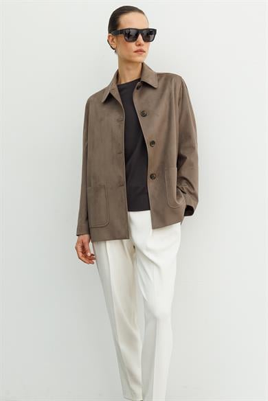 Güderi Görünümlü Dıştan Cepli Ceket