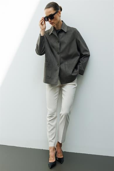 Güderi Görünümlü Dıştan Cepli Ceket