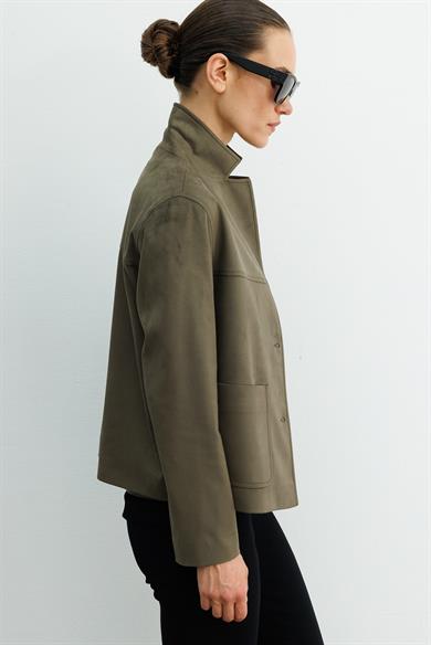 Güderi Görünümlü Dıştan Cepli Kısa Ceket