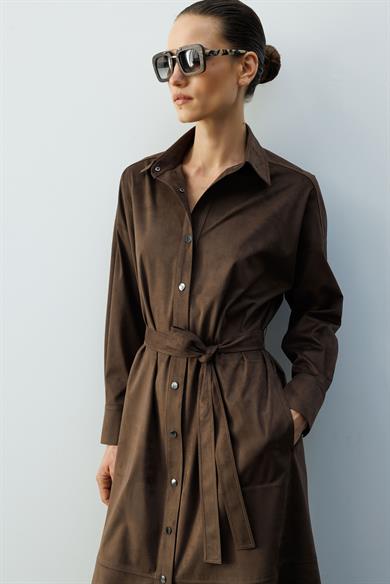 Güderi Görünümlü Kemerli Elbise