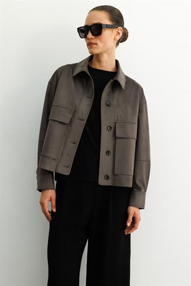 Güderi Görünümlü Kısa Mont