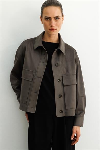 Güderi Görünümlü Kısa Mont