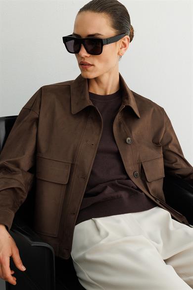 Güderi Görünümlü Kısa Mont