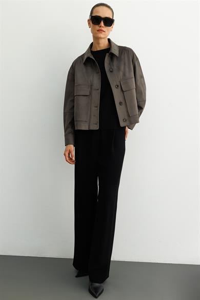 Güderi Görünümlü Kısa Mont