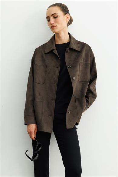 Güderi Görünümlü Manşetli Ceket