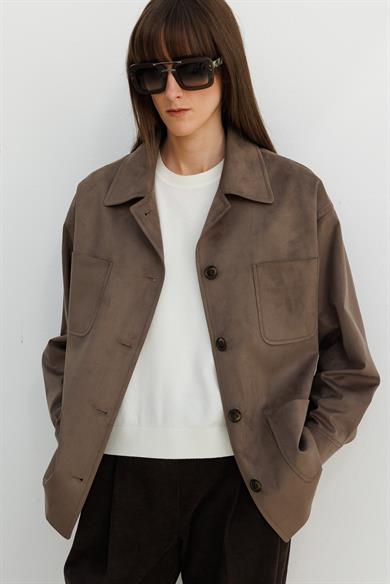 Güderi Görünümlü Manşetli Ceket