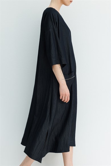 Kayık Yaka Cepli Elbise