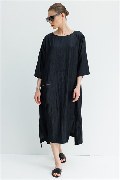 Kayık Yaka Cepli Elbise