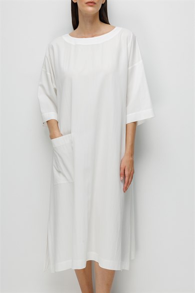 Kayık Yaka Cepli Elbise