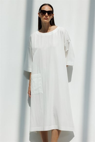 Kayık Yaka Cepli Elbise