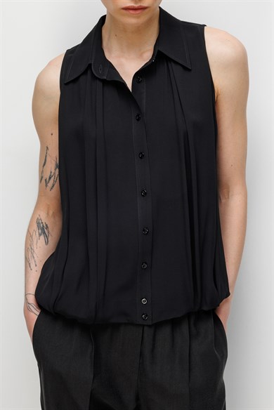 Kolsuz Drapeli Şifon Bluz