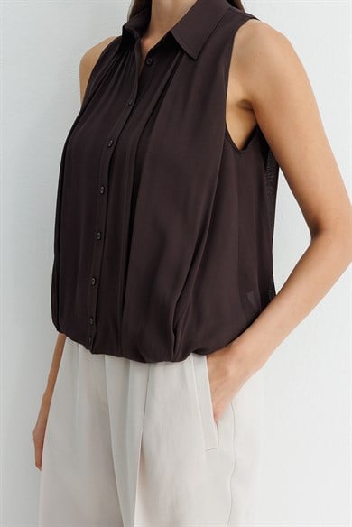 Kolsuz Drapeli Şifon Bluz