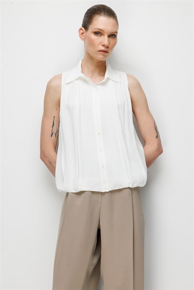 Kolsuz Drapeli Şifon Bluz