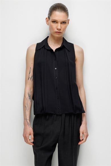 Kolsuz Drapeli Şifon Bluz