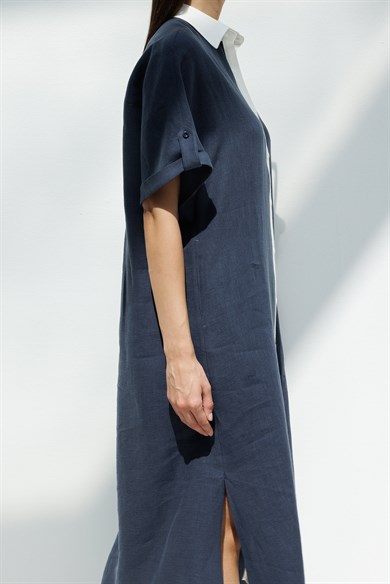 Kontrast Renkli Keten Elbise