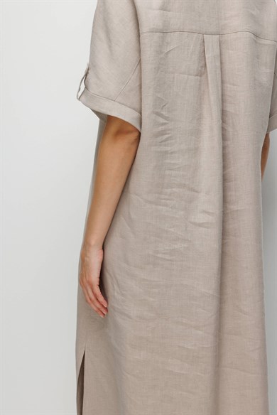 Kontrast Renkli Keten Elbise