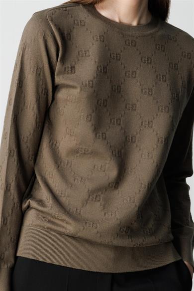 O Yaka Jakarlı Uzun Kol Triko