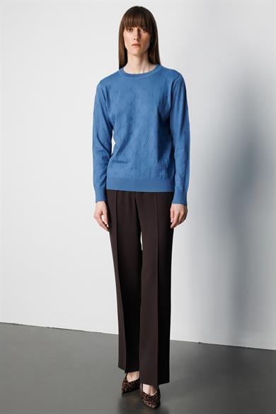 O Yaka Jakarlı Uzun Kol Triko