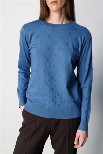 O Yaka Jakarlı Uzun Kol Triko