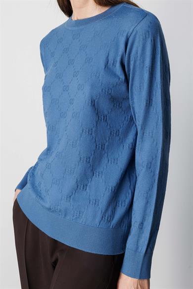 O Yaka Jakarlı Uzun Kol Triko