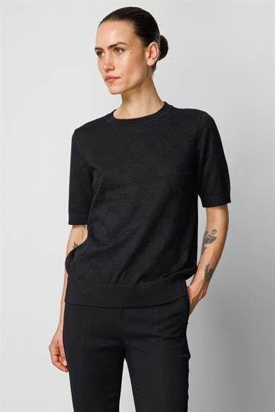 O Yaka Jakarlı Yarım Kol Triko