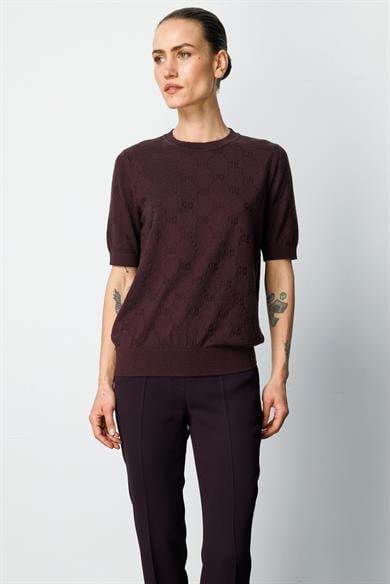 O Yaka Jakarlı Yarım Kol Triko