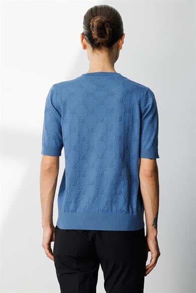 O Yaka Jakarlı Yarım Kol Triko