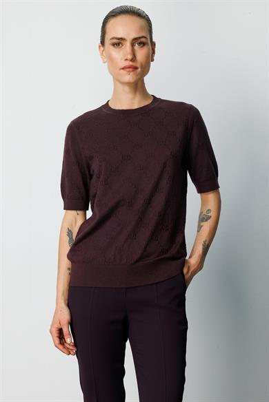 O Yaka Jakarlı Yarım Kol Triko