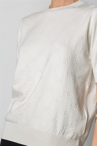 O Yaka Jakarlı Yarım Kol Triko