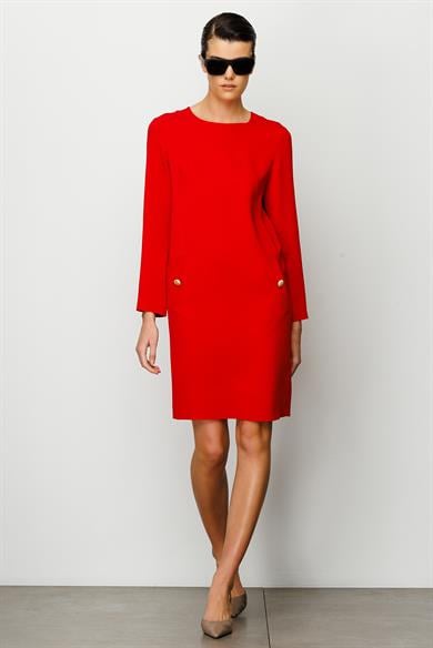 O Yaka Metal Düğmeli Elbise