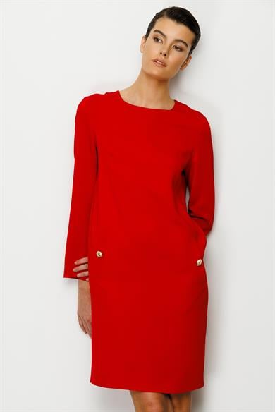 O Yaka Metal Düğmeli Elbise