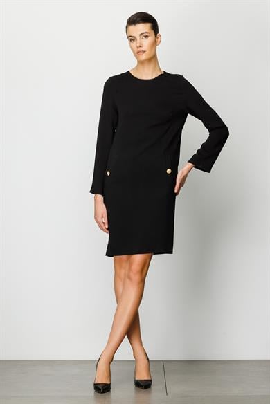 O Yaka Metal Düğmeli Elbise