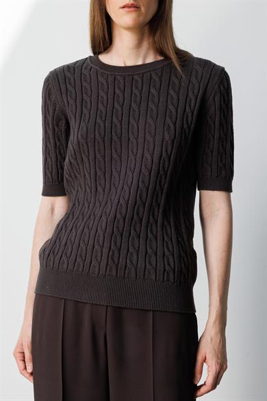 O Yaka Saç Örgü Yarım Kol Triko