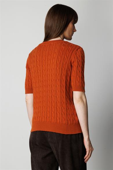 O Yaka Saç Örgü Yarım Kol Triko