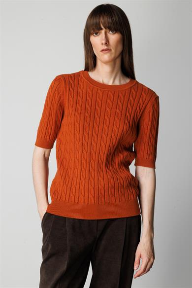 O Yaka Saç Örgü Yarım Kol Triko