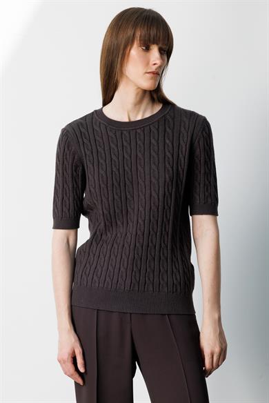 O Yaka Saç Örgü Yarım Kol Triko