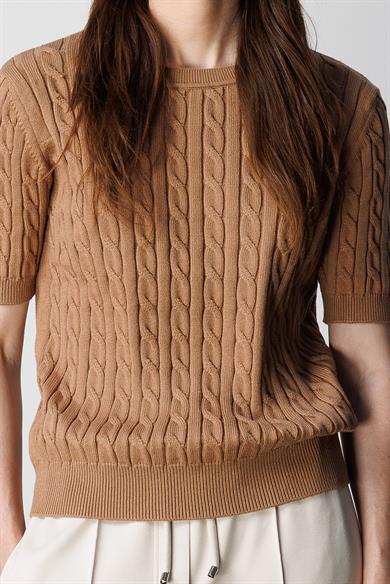 O Yaka Saç Örgü Yarım Kol Triko