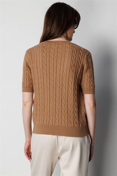 O Yaka Saç Örgü Yarım Kol Triko