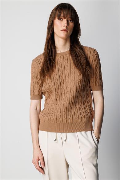 O Yaka Saç Örgü Yarım Kol Triko