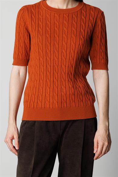 O Yaka Saç Örgü Yarım Kol Triko