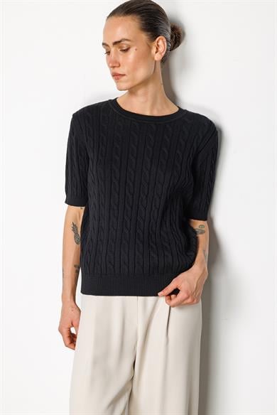 O Yaka Saç Örgü Yarım Kol Triko