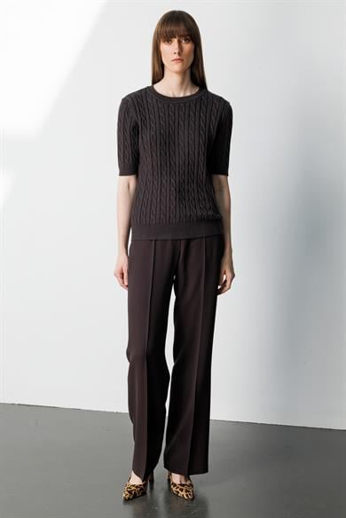 O Yaka Saç Örgü Yarım Kol Triko