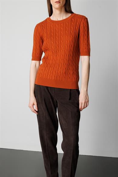 O Yaka Saç Örgü Yarım Kol Triko