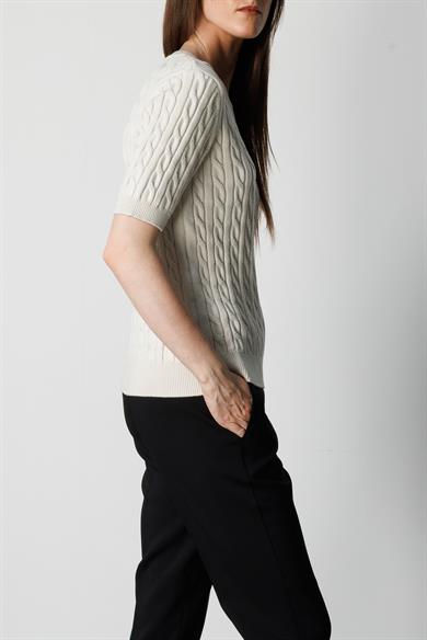 O Yaka Saç Örgü Yarım Kol Triko