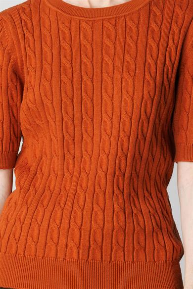 O Yaka Saç Örgü Yarım Kol Triko