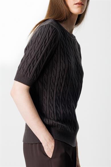 O Yaka Saç Örgü Yarım Kol Triko
