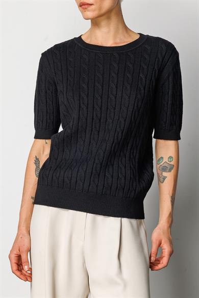 O Yaka Saç Örgü Yarım Kol Triko