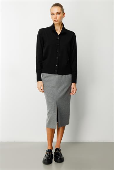 Önden Yırtmaçlı Cepli Yün Etek