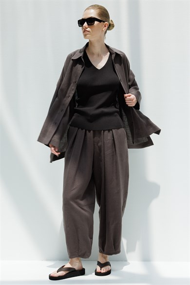 Oversize Cepli Keten Ceket