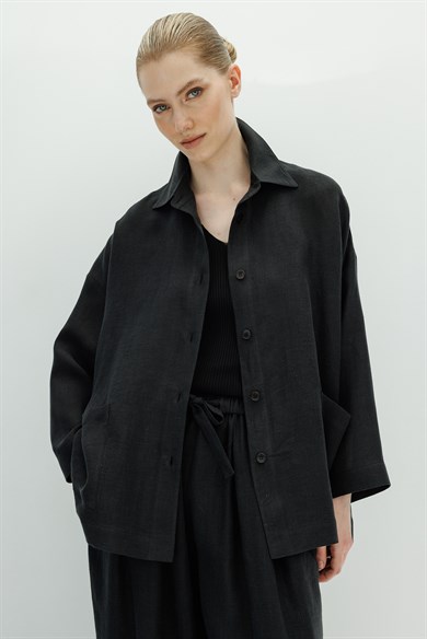Oversize Cepli Keten Ceket